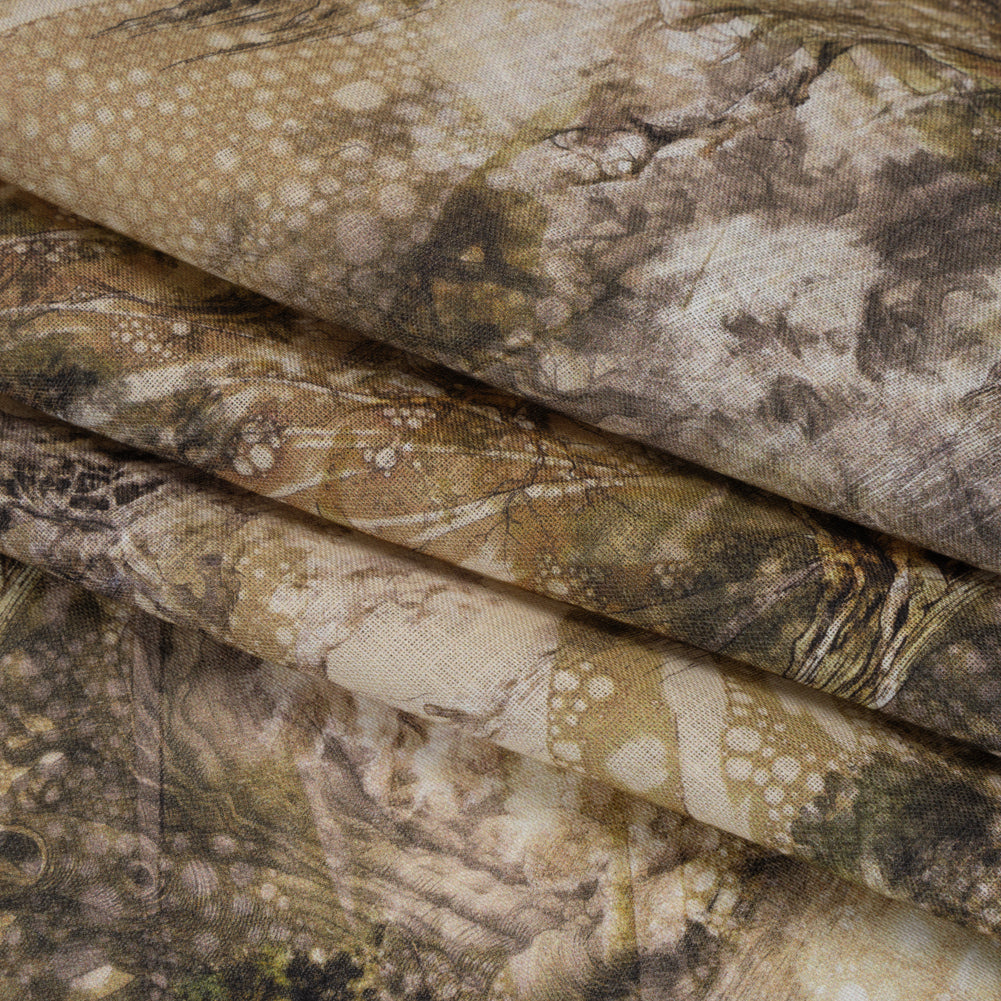 Medium Weight Linen Woven Print - Sand Beige and Green Giant Trees - Detail