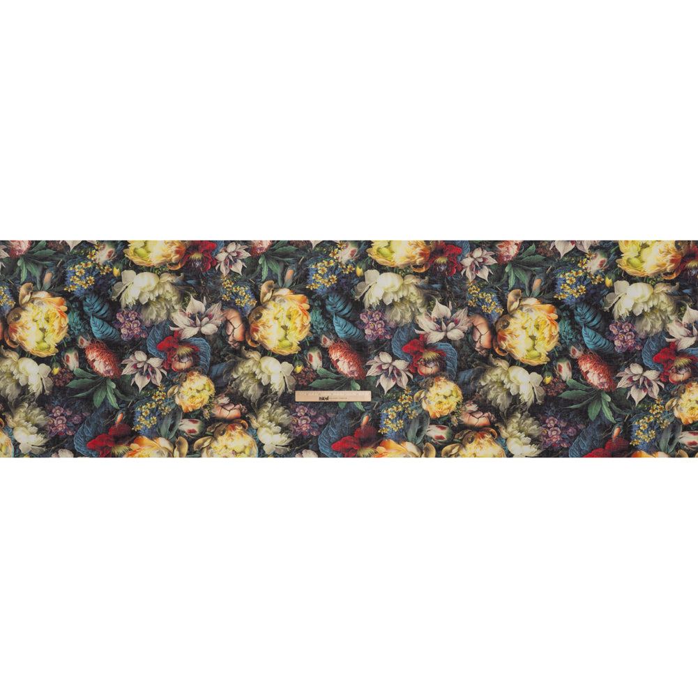 Medium Weight Linen Woven Print - Yellow, Red and Dark Green Mythical Garden - Full - Image 5 of 6
