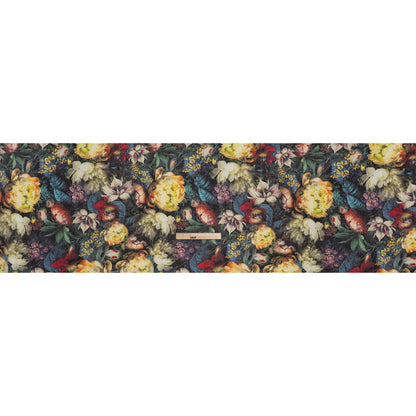 Medium Weight Linen Woven Print - Yellow, Red and Dark Green Mythical Garden