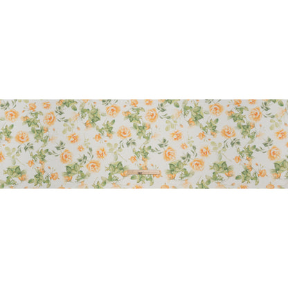 Medium Weight Linen Woven Print - Orange and Green on White Little Roses