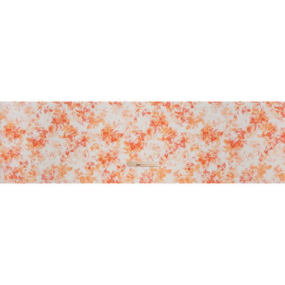 Medium Weight Linen Woven Print - Orange and Red on White Airy Leaves