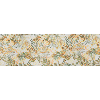 Medium Weight Linen Woven Print - Sage Green, Orange and White Elegant Palm Silhouettes