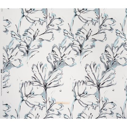Polyester Satin - White, Gray and Sky Blue Inky Florals - Mood Exclusive Atamasco Ink Print
