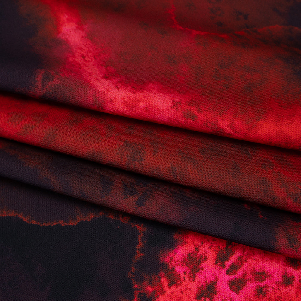 Polyester Satin - Red, Pink and Black Spotted Abstract - Mood Exclusive Nebula Storm Print Folded