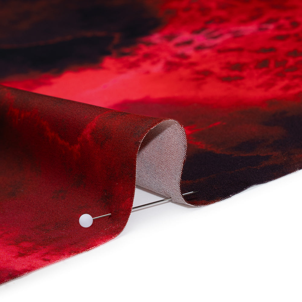 Polyester Satin - Red, Pink and Black Spotted Abstract - Mood Exclusive Nebula Storm Print Detail