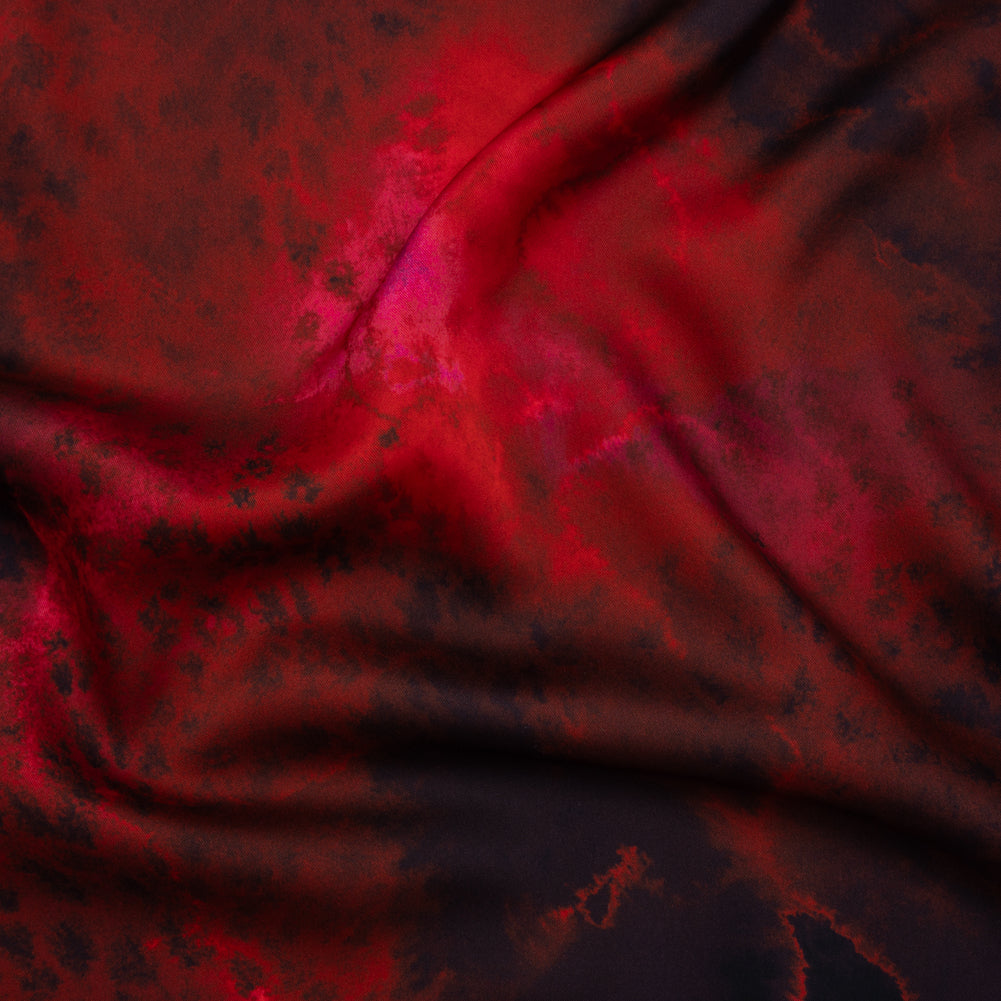 Polyester Satin - Red, Pink and Black Spotted Abstract - Mood Exclusive Nebula Storm Print