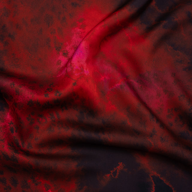 Polyester Satin - Red, Pink and Black Spotted Abstract - Mood Exclusive Nebula Storm Print