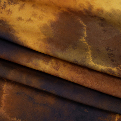 Polyester Satin - Yellow, Russet, and Black Spotted Abstract - Mood Exclusive Nebula Storm Print
