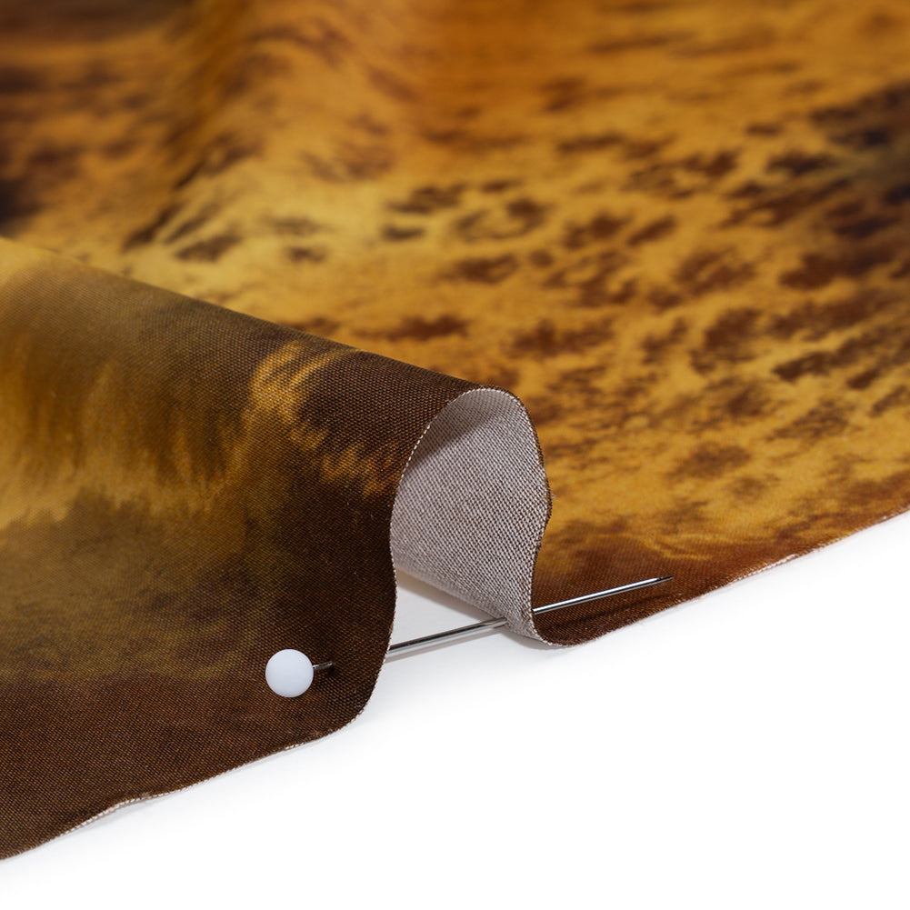 Polyester Satin - Yellow, Russet, and Black Spotted Abstract - Mood Exclusive Nebula Storm Print - Detail