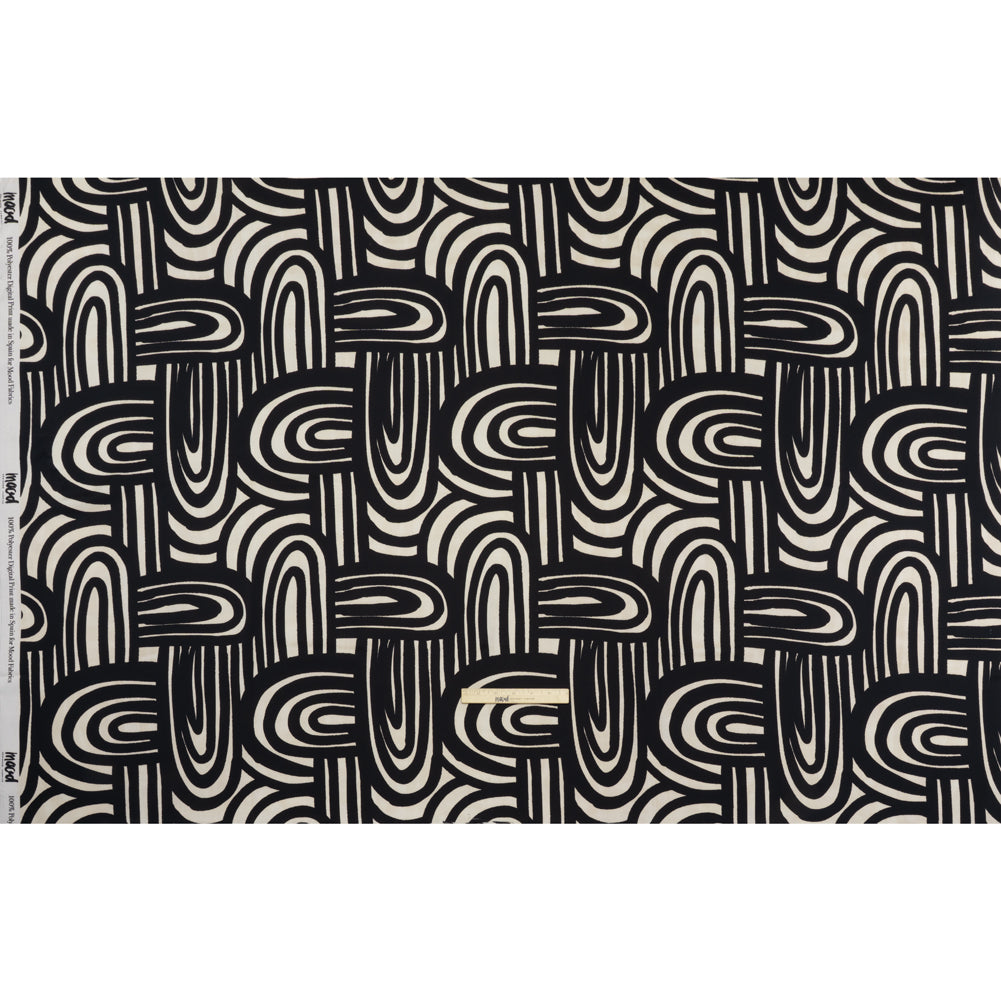 Polyester Satin - Black and Pale Beige Abstract Lines and Loops - Mood Exclusive Architect’s Easel Print