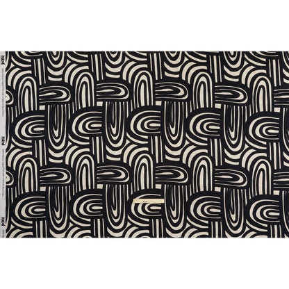 Polyester Satin - Black and Pale Beige Abstract Lines and Loops - Mood Exclusive Architect’s Easel Print