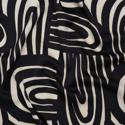 Polyester Satin - Black and Pale Beige Abstract Lines and Loops - Mood Exclusive Architect’s Easel Print