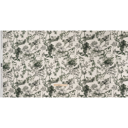 Polyester Satin - White and Green Plants and Horses - Mood Exclusive Bridle and Branch Print