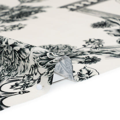Polyester Satin - Black on White Flowers and Columns - Mood Exclusive Petal Pillars Print