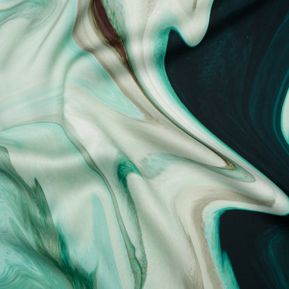 Polyester Satin - Sea Green and Beige Liquid Swirls - Mood Exclusive Liquid Motion Print