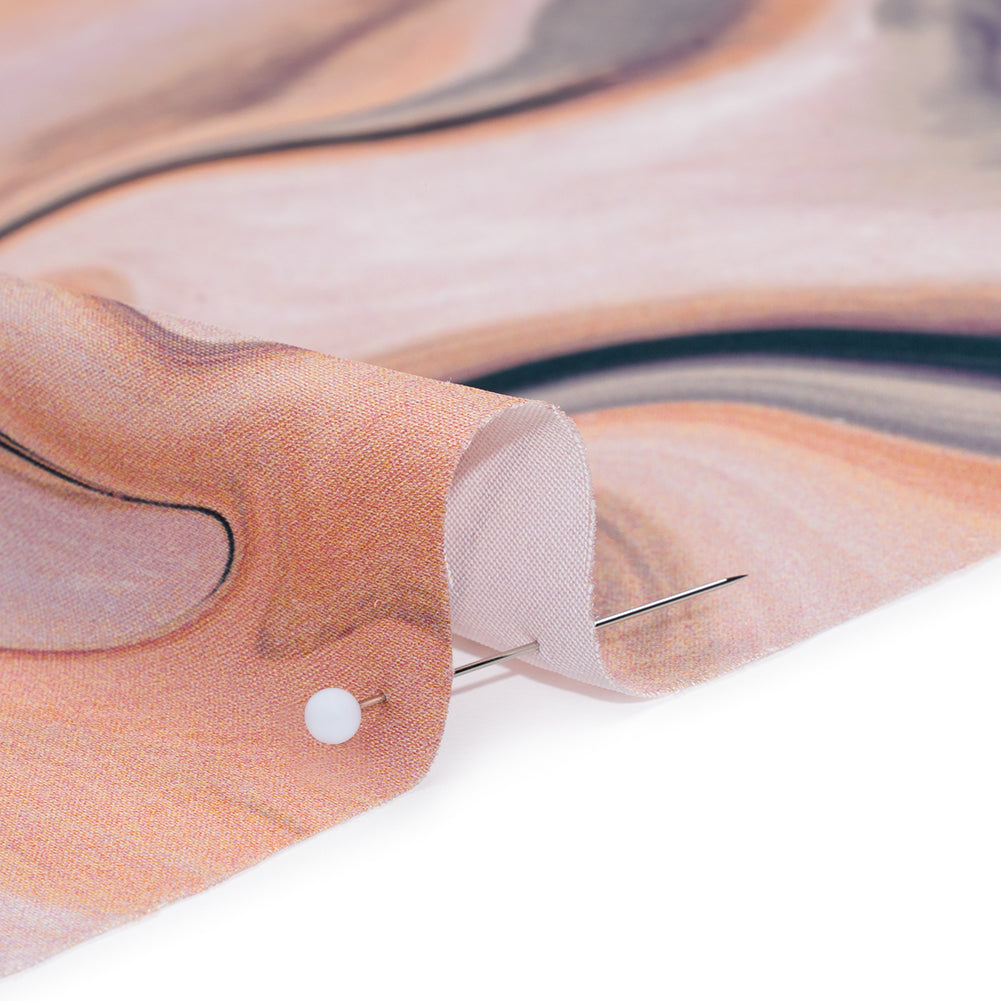 Polyester Satin - Rose Pink, Purple and Steel Blue Liquid Swirls - Mood Exclusive Liquid Motion Print - Detail
