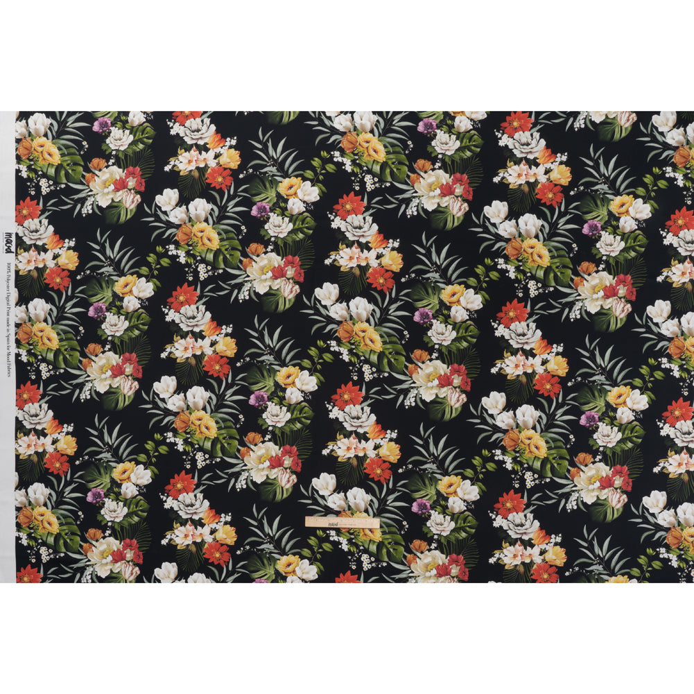 Polyester Satin - Red, Yellow and Black Floral - Mood Exclusive Midnight Bloom Print