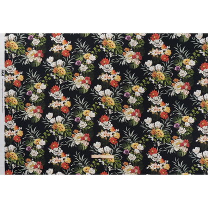 Polyester Satin - Red, Yellow and Black Floral - Mood Exclusive Midnight Bloom Print