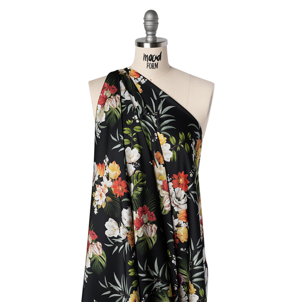 Polyester Satin - Red, Yellow and Black Floral - Mood Exclusive Midnight Bloom Print