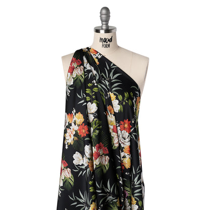 Polyester Satin - Red, Yellow and Black Floral - Mood Exclusive Midnight Bloom Print