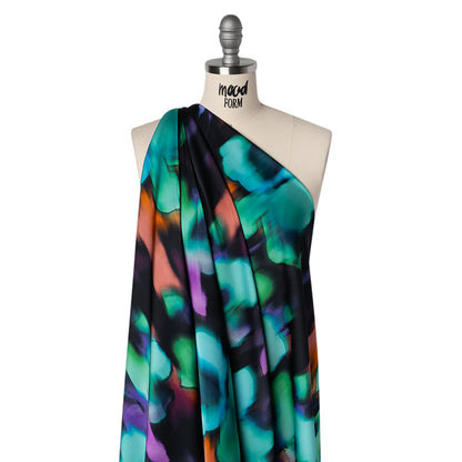 Polyester Satin - Black, Purple and Green Painterly Blurred Florals - Mood Exclusive Blazing Blur Print