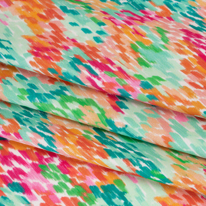 Polyester Satin - Pink, Creamsicle Orange and Green Abstract Spots - Mood Exclusive Painter’s Confetti Print