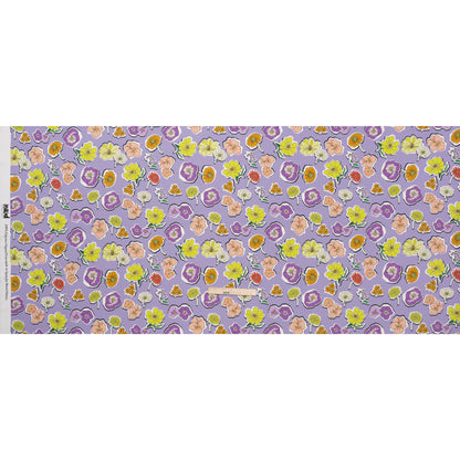 Polyester Satin - Lavender, Lime Green and Orange Little Floral Stickers - Mood Exclusive Sticker Garden Print
