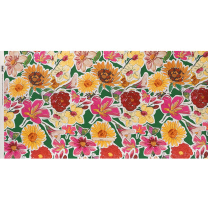 Polyester Satin - Green, Pink and Yellow Flower Sketches - Mood Exclusive Brushlight Blossoms Print Full