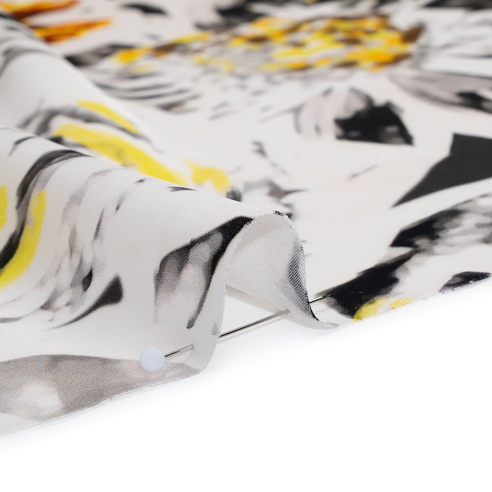 Polyester Satin - Black, White and Yellow Floral Negatives - Mood Exclusive Floral Exposure Print Detail