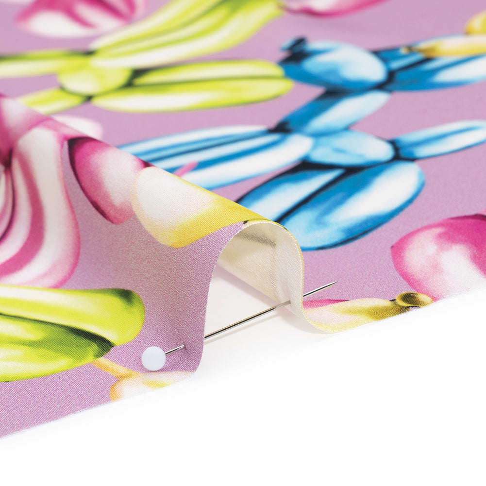 Polyester Satin - Lime Green, Blue and Light Purple Small Balloon Dogs - Mood Exclusive Puff Pups Print - Detail