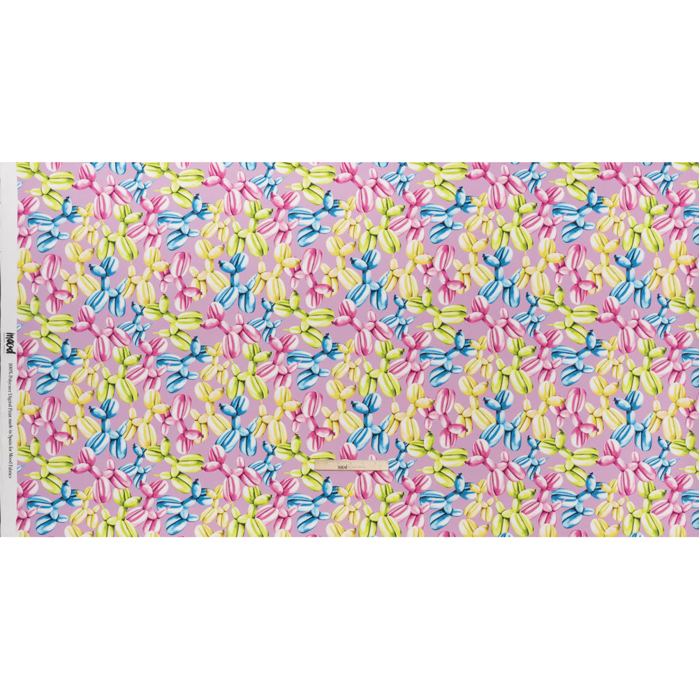 Polyester Satin - Lime Green, Blue and Light Purple Small Balloon Dogs - Mood Exclusive Puff Pups Print - Full