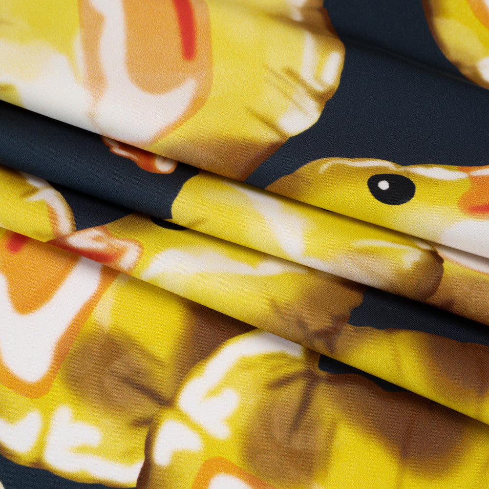 Polyester Satin - Yellow and Navy Large Rubber Ducky Balloons - Mood Exclusive Puffed Pond Print Folded