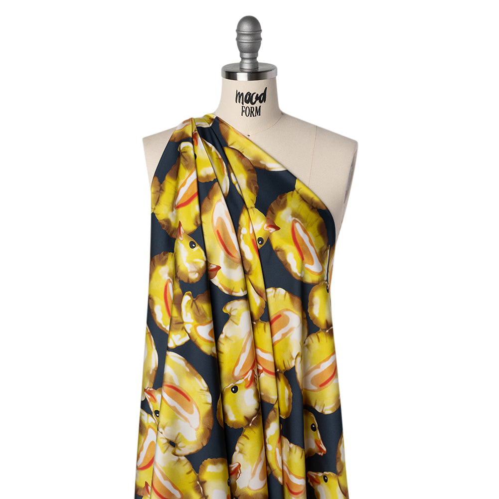 Polyester Satin - Yellow and Navy Large Rubber Ducky Balloons - Mood Exclusive Puffed Pond Print Drape
