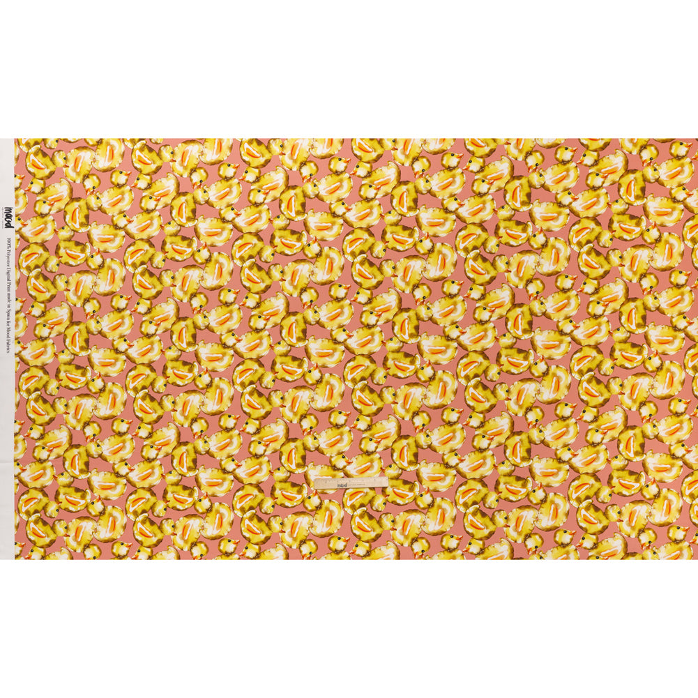 Polyester Satin - Yellow and Rose Pink Small Rubber Ducky Balloons - Mood Exclusive Puffed Pond Print Full