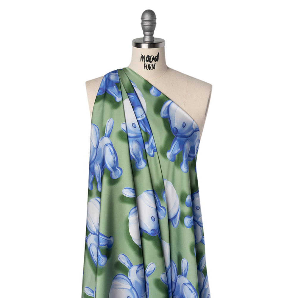 Polyester Satin - Blue and Green Inflatable Dogs - Mood Exclusive Pup Pop Print - Drape
