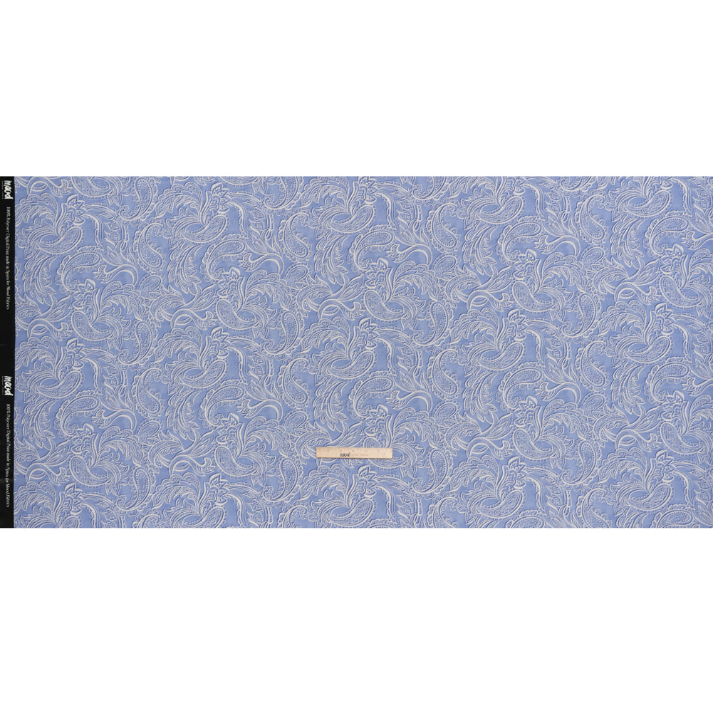 Polyester Satin - Blue and Cream Paisley - Mood Exclusive Spice Scroll Print Full