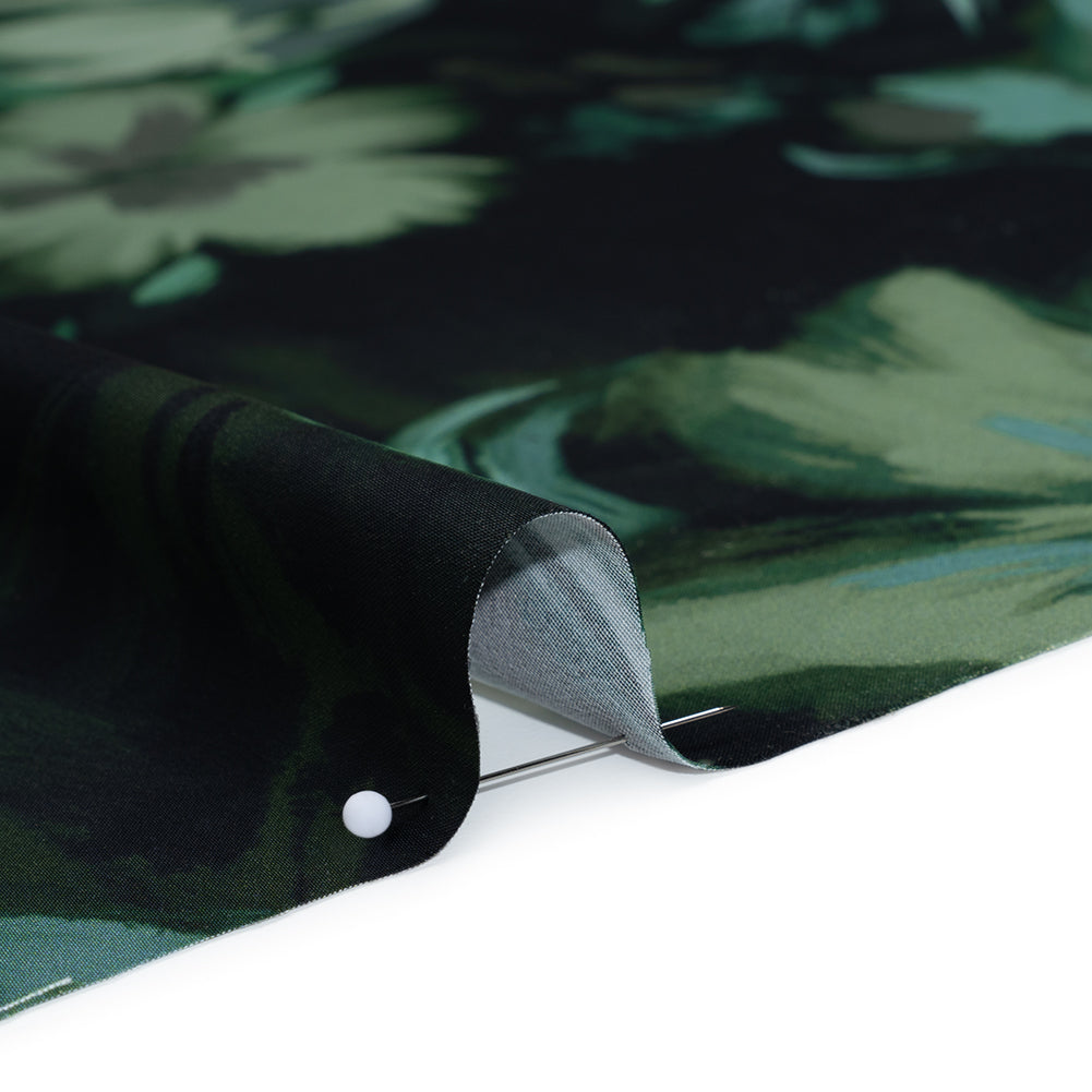 Polyester Satin - Forest, Sage and Sea Green Painted Flowers - Mood Exclusive Petal Veil Print