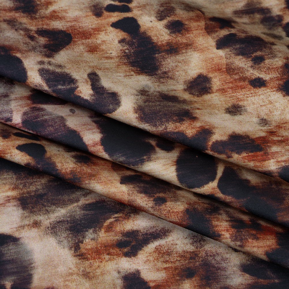 Polyester Satin - Black, Russet and Beige Abstract Animal-Like Spots - Mood Exclusive Savanna Blur Print - Folded