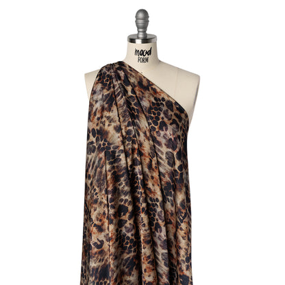 Polyester Satin - Black, Russet and Beige Abstract Animal-Like Spots - Mood Exclusive Savanna Blur Print