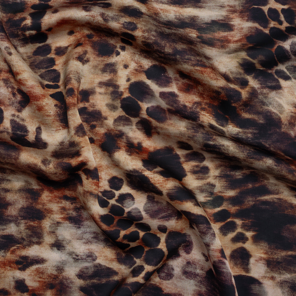 Polyester Satin - Black, Russet and Beige Abstract Animal-Like Spots - Mood Exclusive Savanna Blur Print