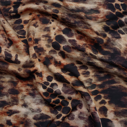Polyester Satin - Black, Russet and Beige Abstract Animal-Like Spots - Mood Exclusive Savanna Blur Print