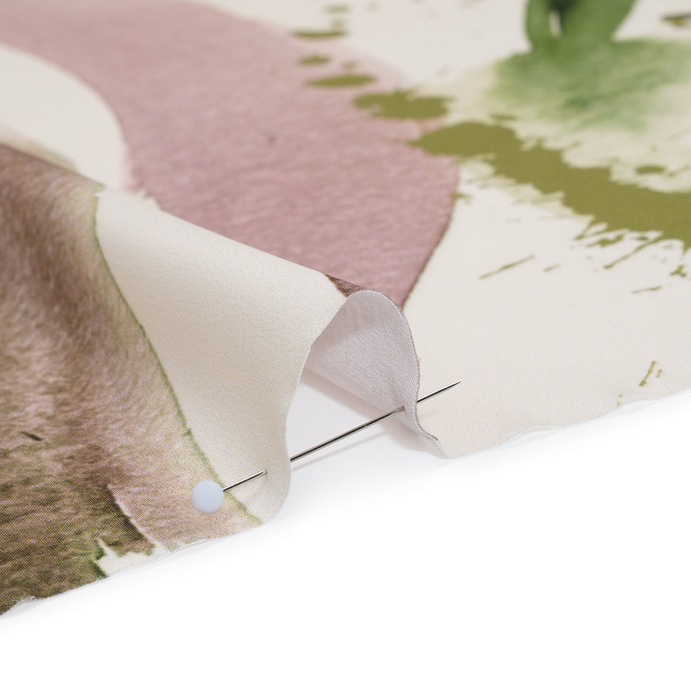 Polyester Satin - Forest Green, Plum Purple and Tangerine Abstract Watercolor Ribbons - Mood Exclusive Fluid Strokes Print - Detail