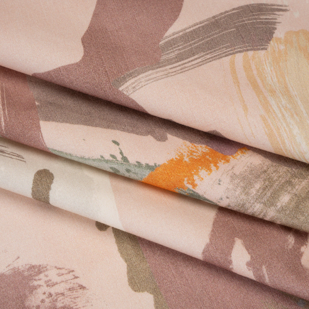 Brushed Cotton Woven - Pink, Taupe and Rose Painterly Abstract - Mood Exclusive Rosewash Strokes Print Folded