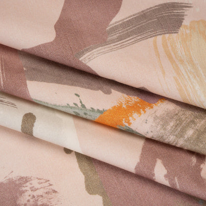 Brushed Cotton Woven - Pink, Taupe and Rose Painterly Abstract - Mood Exclusive Rosewash Strokes Print Folded