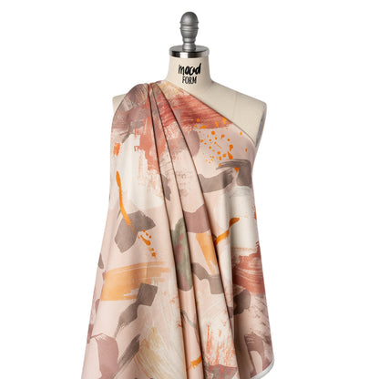Brushed Cotton Woven - Pink, Taupe and Rose Painterly Abstract - Mood Exclusive Rosewash Strokes Print Drape