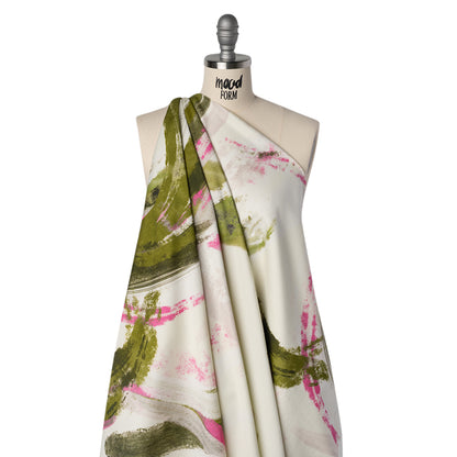 Brushed Cotton Woven - Pink, Olive Green and Cream Big Abstract Brushstrokes - Mood Exclusive Palette Play Print