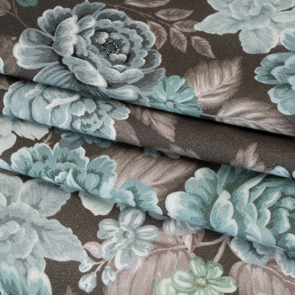 Brushed Cotton Woven - Light Blue, Seafoam and Taupe Flower Garden - Mood Exclusive Soft Bloom Print - Folded