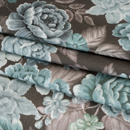 Brushed Cotton Woven - Light Blue, Seafoam and Taupe Flower Garden - Mood Exclusive Soft Bloom Print