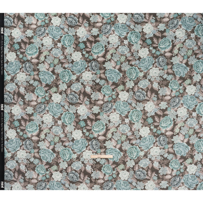 Brushed Cotton Woven - Light Blue, Seafoam and Taupe Flower Garden - Mood Exclusive Soft Bloom Print