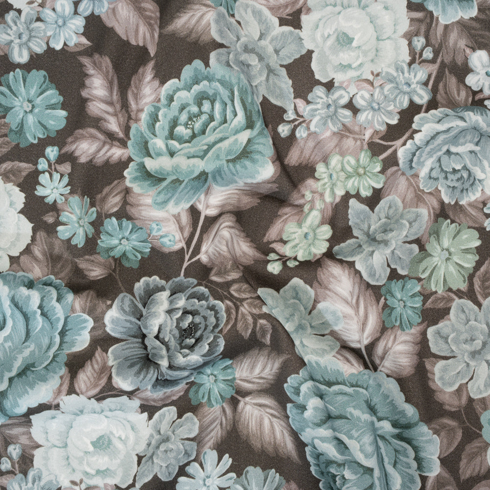 Brushed Cotton Woven - Light Blue, Seafoam and Taupe Flower Garden - Mood Exclusive Soft Bloom Print